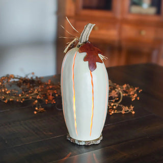 Meadowbrooke Gourds: White Pumpkin Luminary Large Lit Figurine sparkle-castle