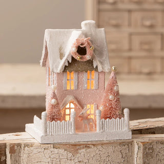 Bethany Lowe: Pretty in Pink Cottage sparkle-castle
