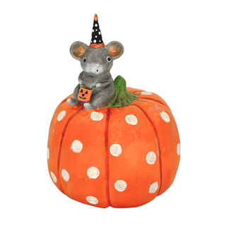 Michelle Allen by Bethany Lowe Halloween: Party Hat Mouse on Pumpkin Figurine sparkle-castle