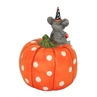 Michelle Allen by Bethany Lowe Halloween: Party Hat Mouse on Pumpkin Figurine sparkle-castle