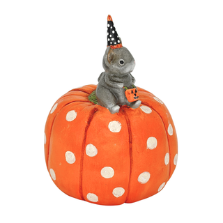 Michelle Allen by Bethany Lowe Halloween: Party Hat Mouse on Pumpkin Figurine sparkle-castle