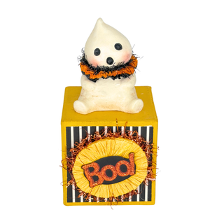 Michelle Allen by Bethany Lowe: Halloween Boo on Block Figurine sparkle-castle