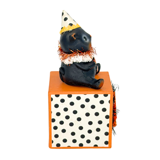 Michelle Allen by Bethany Lowe Halloween: Party Hat Kitty on Block Figurine sparkle-castle