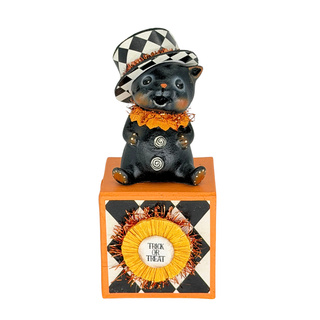 Michelle Allen by Bethany Lowe Halloween: Top Hat Kitty on Block Figurine
