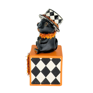 Michelle Allen by Bethany Lowe Halloween: Top Hat Kitty on Block Figurine