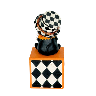 Michelle Allen by Bethany Lowe Halloween: Top Hat Kitty on Block Figurine