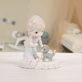 Precious Moments: Girl With Kitten And Toy Age 7 Figurine, Brunette
