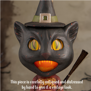 Bethany Lowe Halloween: Catrina Whisker Witch Light Up Jar sparkle-castle
