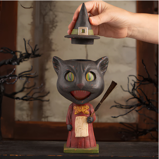Bethany Lowe Halloween: Catrina Whisker Witch Light Up Jar sparkle-castle