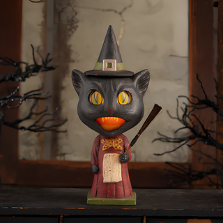 Bethany Lowe Halloween: Catrina Whisker Witch Light Up Jar sparkle-castle