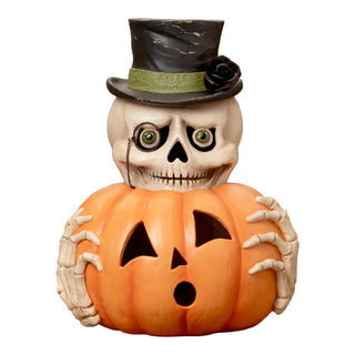 Bethany Lowe Halloween: Mr. Skully with Pumpkin Figurine sparkle-castle