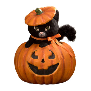 Bethany Lowe Halloween: Kitty Cat in Jack Figurine sparkle-castle