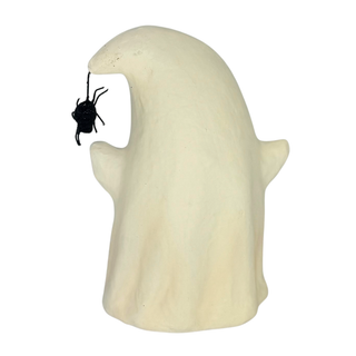 Bethany Lowe Halloween: Luminary Boo Ghost with Spider Figurine sparkle-castle
