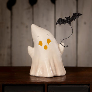 Bethany Lowe Halloween: Luminary Boo with Bat Figurine sparkle-castle