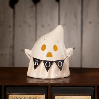 Bethany Lowe Halloween: Luminary Boo Ghost with Banner Figurine sparkle-castle
