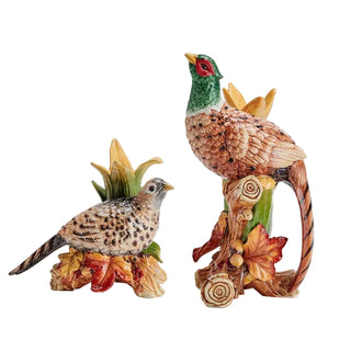 Fitz & Floyd Fall Hrvst Pheasant Candleholders Giftbox: Hand Painted / Earthenware / Harvest sparkle-castle