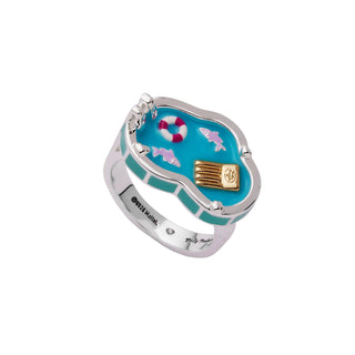 Alex and Ani: Polly Pocket™ Limited Edition Pool Party Ring, Silver sparkle-castle