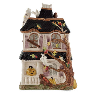 Fitz & Floyd Halloween Haunted House Cookie Jar Giftbox: Hand Painted / Earthenware / Halloween sparkle-castle