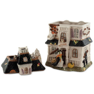 Fitz & Floyd Halloween Haunted House Cookie Jar Giftbox: Hand Painted / Earthenware / Halloween sparkle-castle