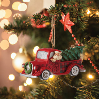 Jim Shore Heartwood Creek: Highland Glen Santa in Red Plaid Truck Hanging Ornament sparkle-castle