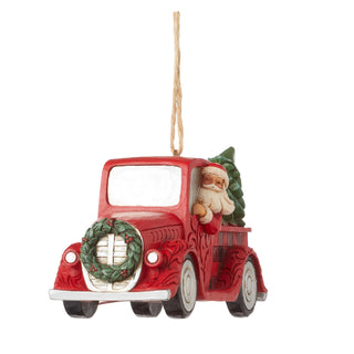 Jim Shore Heartwood Creek: Highland Glen Santa in Red Plaid Truck Hanging Ornament sparkle-castle