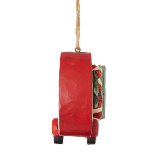 Jim Shore Heartwood Creek: Highland Glen Santa with Plaid Camper Hanging Ornament sparkle-castle
