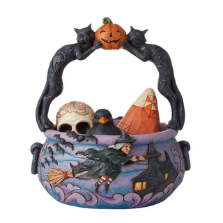 Jim Shore Heartwood Creek: Black Cat Halloween Basket with Minis Figurine, Set of 4 sparkle-castle