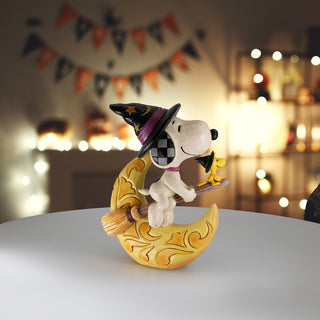 Jim Shore Peanuts: Witches Snoopy & Woodstock Flying Over Moon Figurine sparkle-castle
