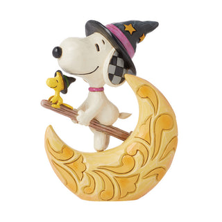 Jim Shore Peanuts: Witches Snoopy & Woodstock Flying Over Moon Figurine sparkle-castle
