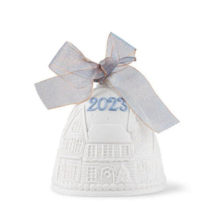 Lladró Holiday Collection: 2023 Christmas Bell Blue Hanging Ornament sparkle-castle