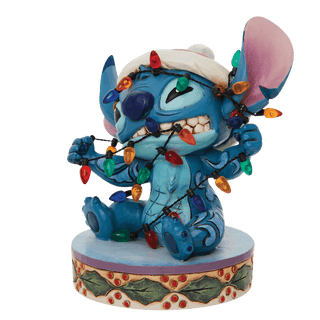 Jim Shore Disney Traditions: Stitch Wrapped Christmas Lights Figurine sparkle-castle