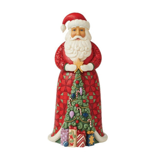 Jim Shore Heartwood Creek: Santa with Christmas Tree Coat Figurine sparkle-castle