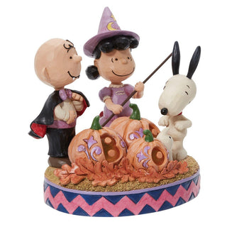 Jim Shore Peanuts: Peanuts Gang with Boo Carved Pumpkins Figurine sparkle-castle